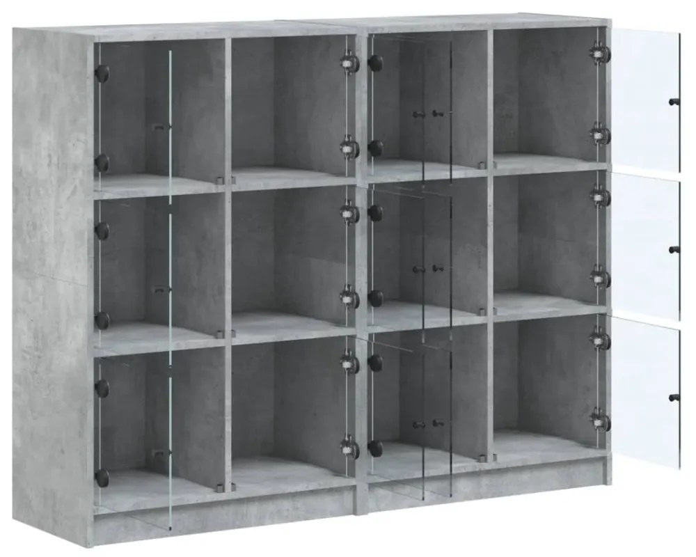 betonszürke szerelt fa könyvespolc ajtókkal 136 x 37 x 109 cm