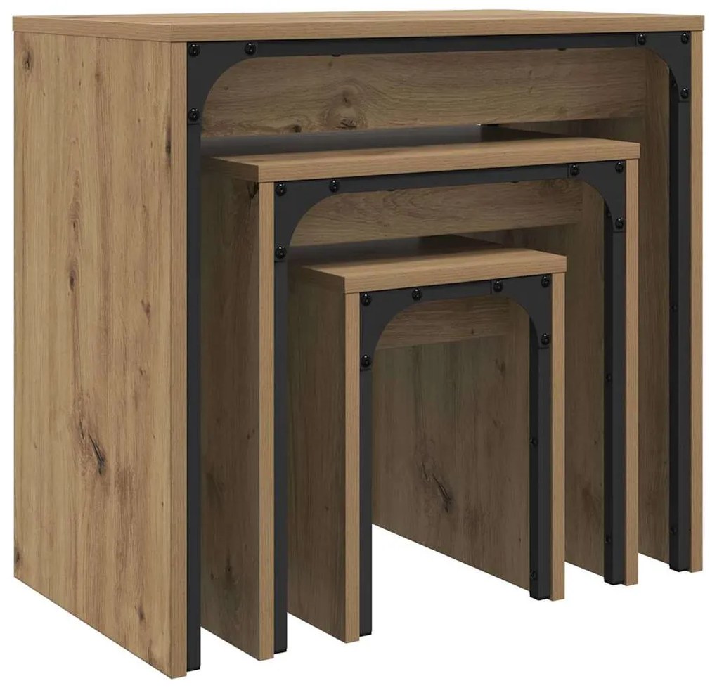 Fészkelt Kávézó Asztal 3 pcs kézműves tölgy 60 x 35 x 56 cm