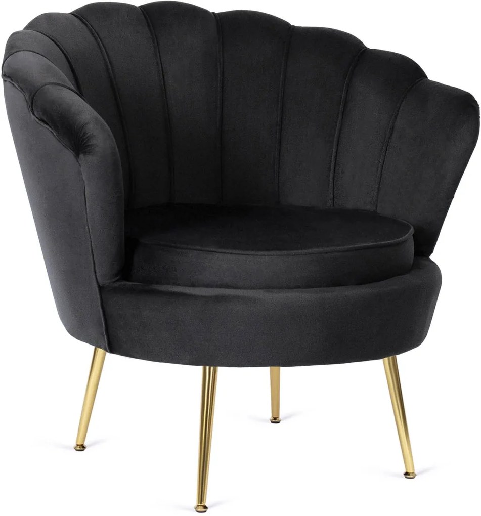 Elegáns Fotel Lábtartóval Fekete Bársony Kárpittal. GRAND