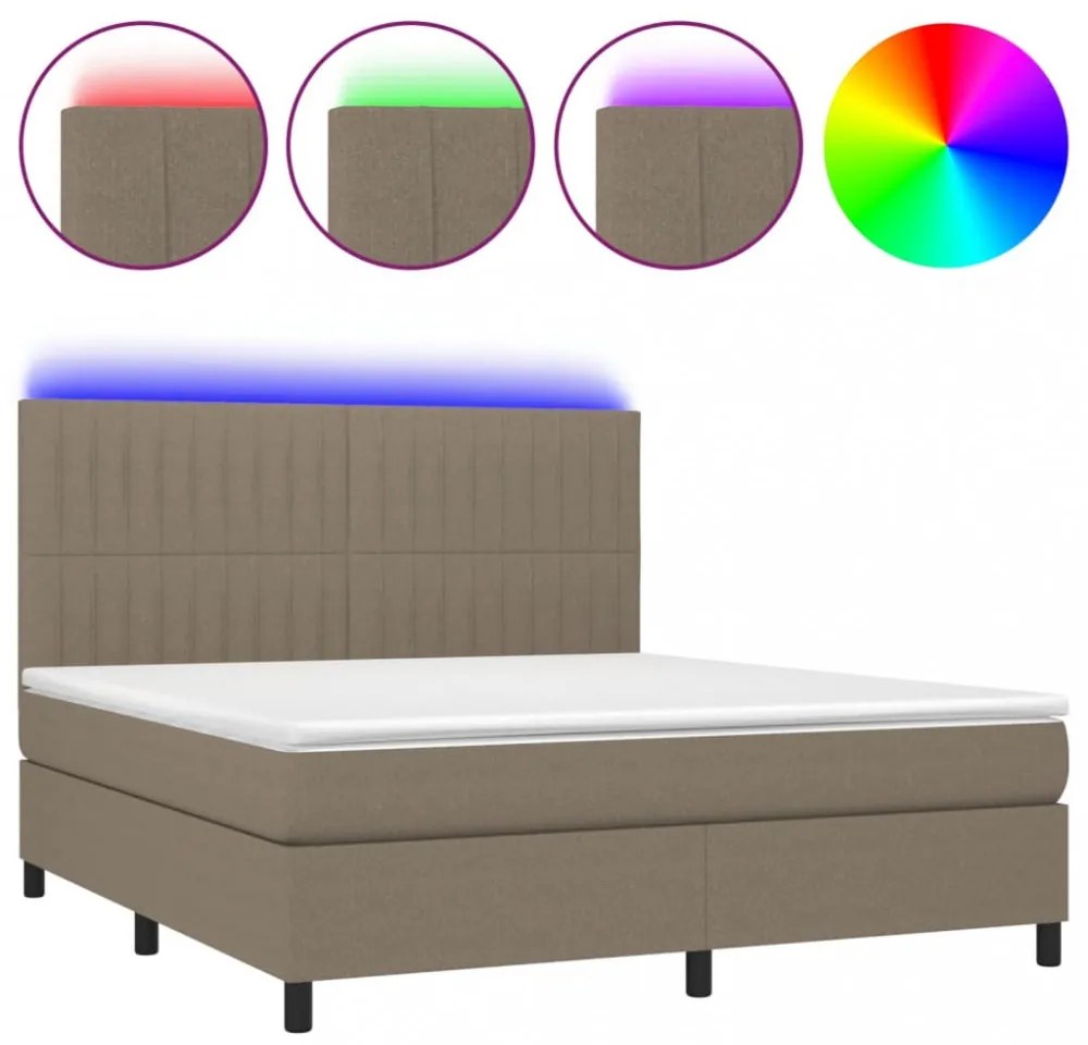 tópszínű szövet rugós és LED-es ágy matraccal 160x200 cm