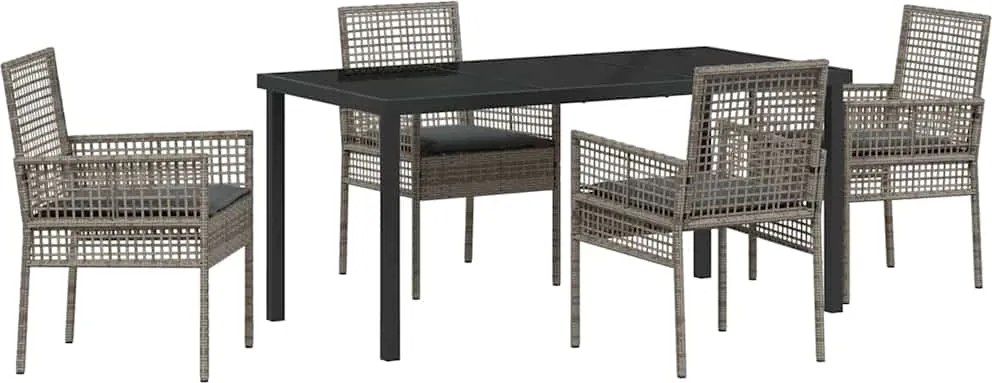 vidaXL Kert étkező szett párnával 5 pcs Szürke polirattan