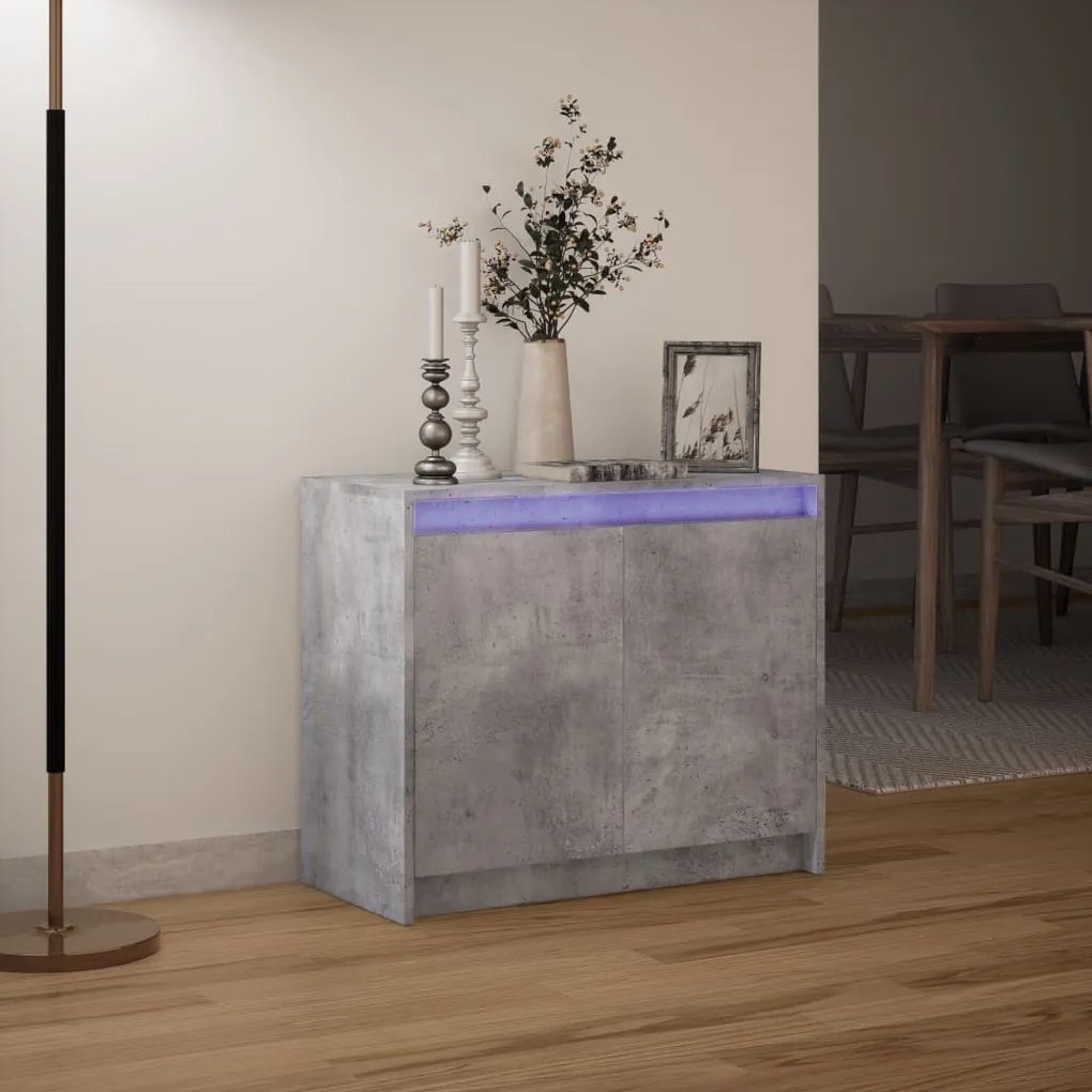 betonszürke szerelt fa tálalószekrény LED-del 72 x 34 x 61 cm