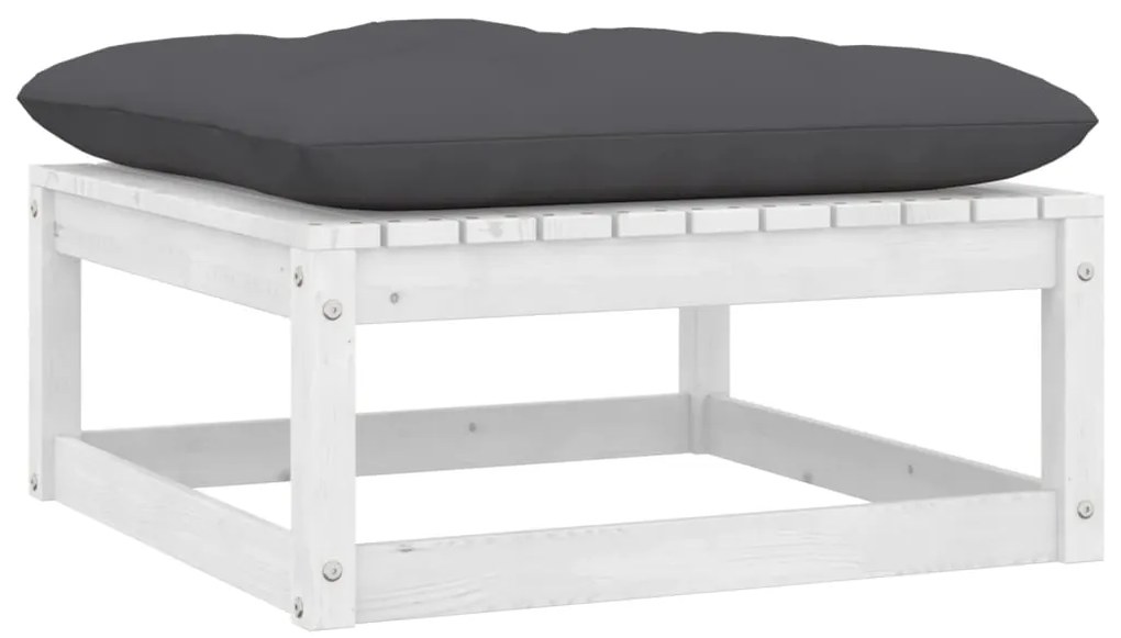 vidaXL fehér tömör fenyőfa kerti lábzsámoly párnával