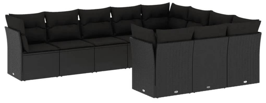 10 részes fekete polyrattan kerti ülőgarnitúra párnákkal