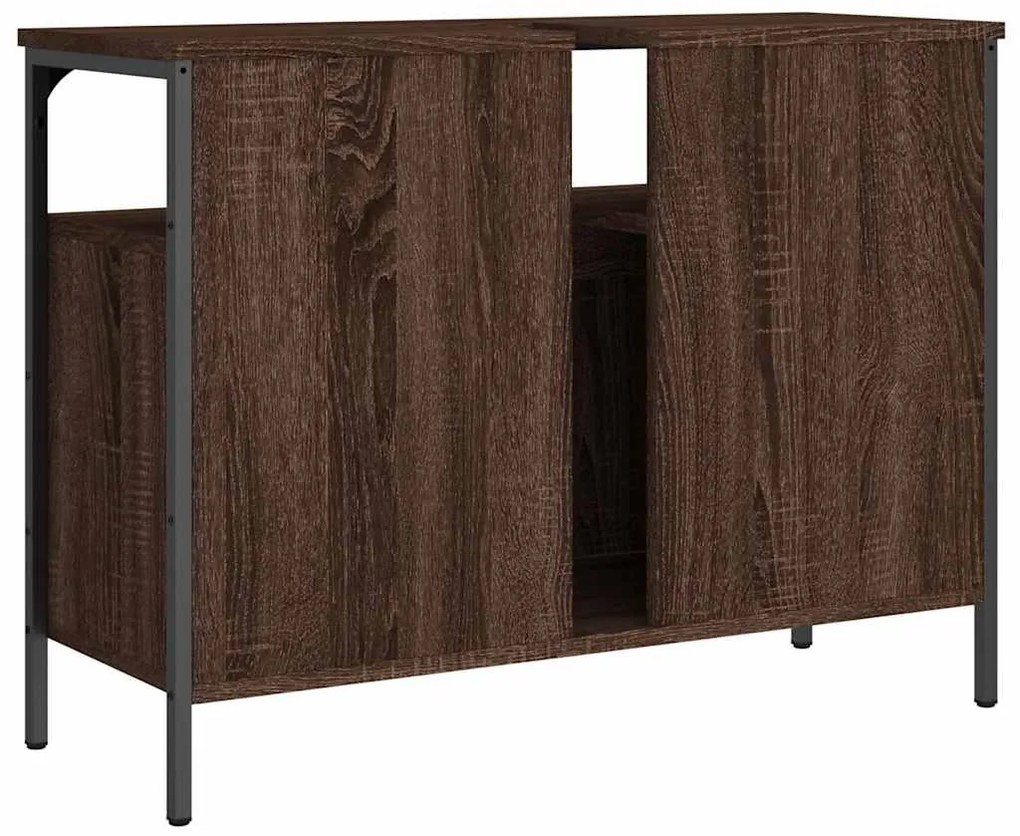 barna tölgy szerelt fa fürdőszobai mosdószekrény 80x30x60 cm
