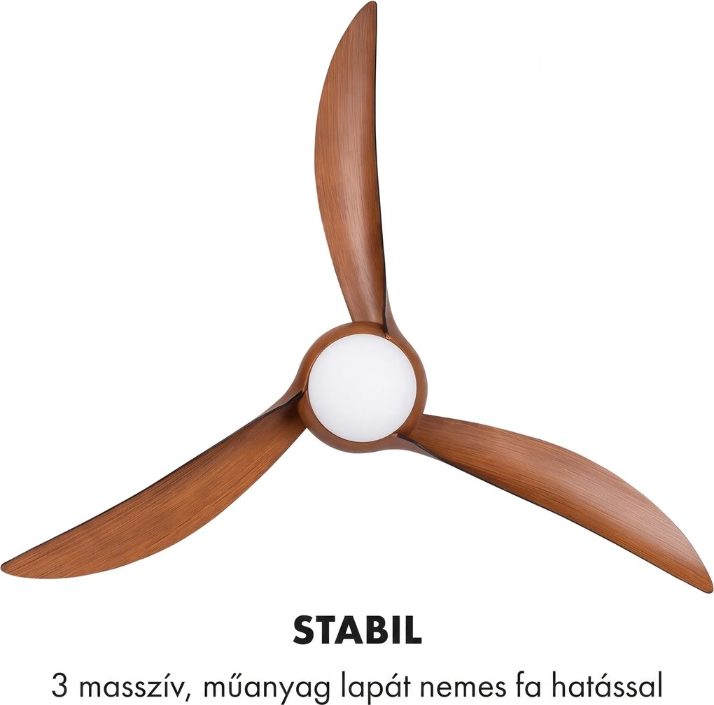 Klarstein Monteverde, mennyezeti ventilátor, mennyezeti lámpa, 52", 8376 m³ /ó, 3 lapát
