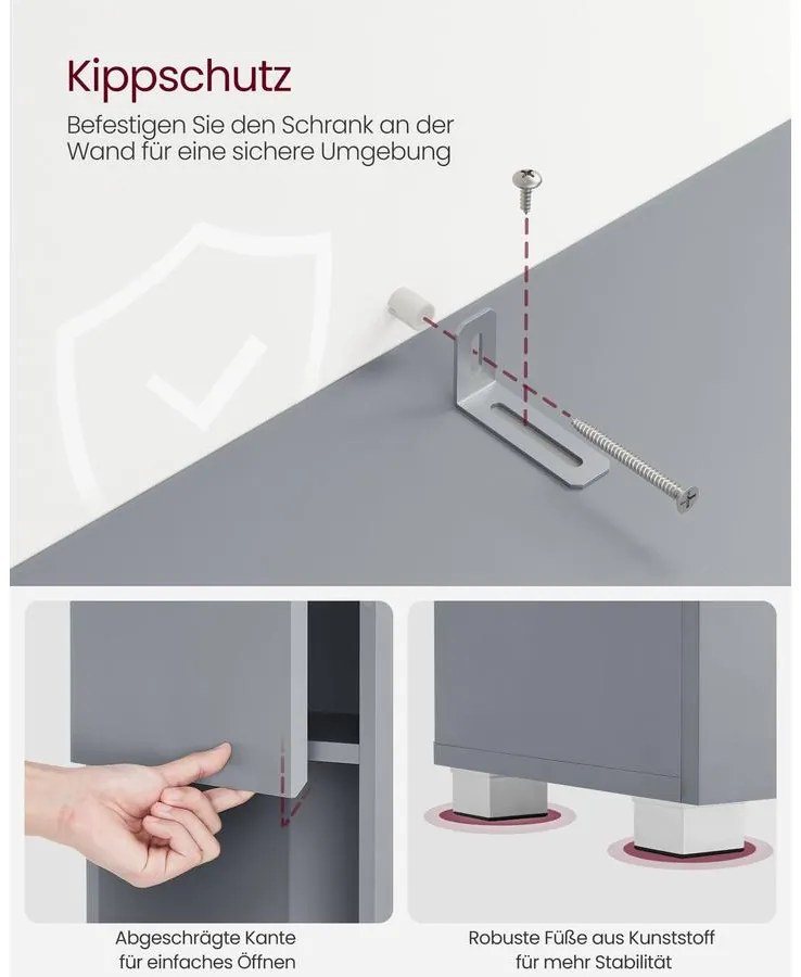 VASAGLE magas fürdőszobai szekrény 30×30×170 cm, misztikus szürke színben