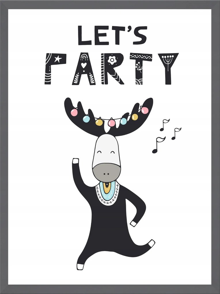 Szülinapi poszter Let's party 40X50 cm kő keret szürke