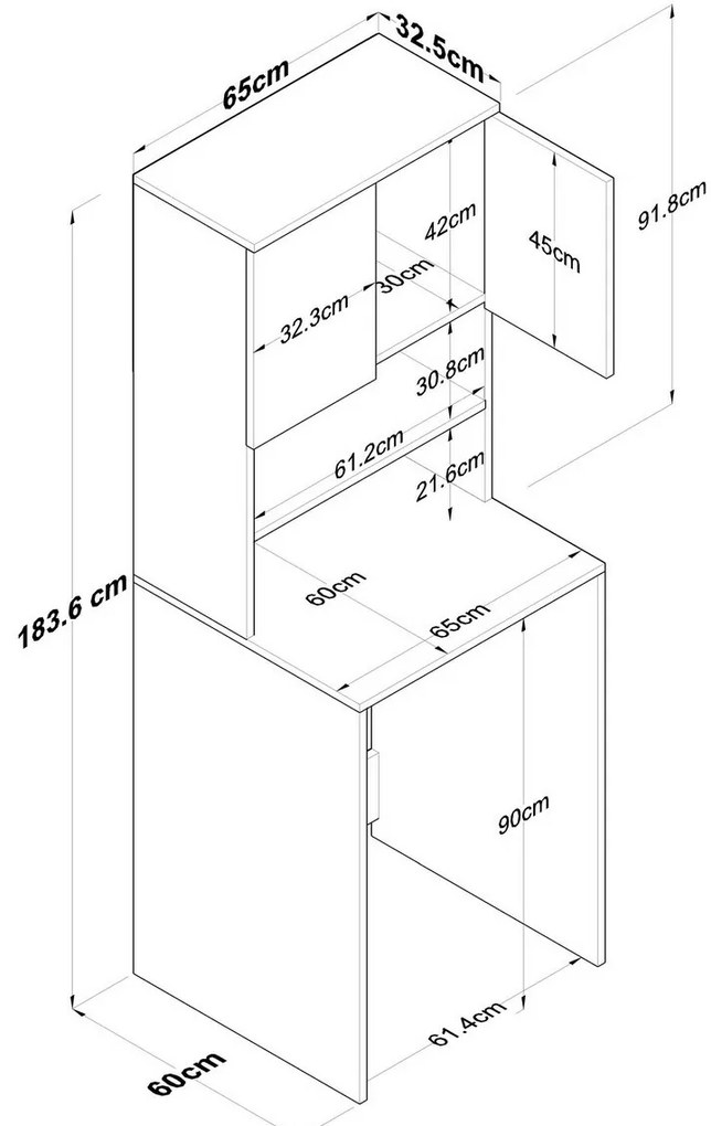 Karin White and Walnut szekrény a mosógép fölé
