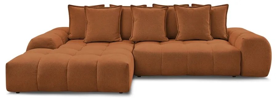Terrakotta színű zsenília kinyitható-tárolóhelyes sarokkanapé (bal oldali-heverő résszel) Everest – Bobochic Paris