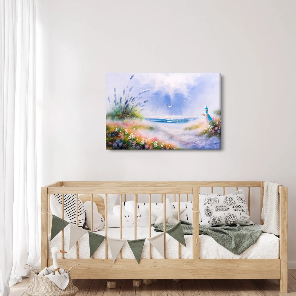 Kép - romantikus tengerpart, olajfestmény (90x60 cm)