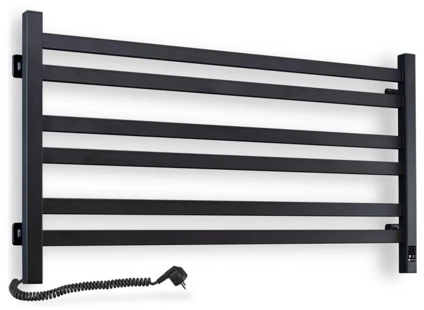 Fürdőszobai törölközőszárító radiátor termosztáttal AVANGARD 316W/230V 50,6 cm IP44 fekete, bal oldali