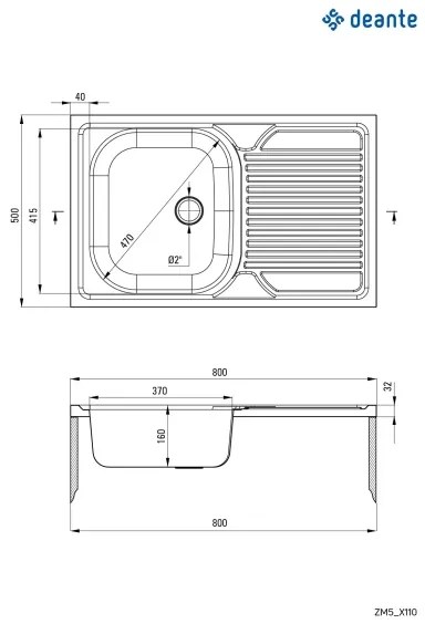 Deante ZM5_3110 - TANGO 50x80 cm konyhai mosogató dekorral