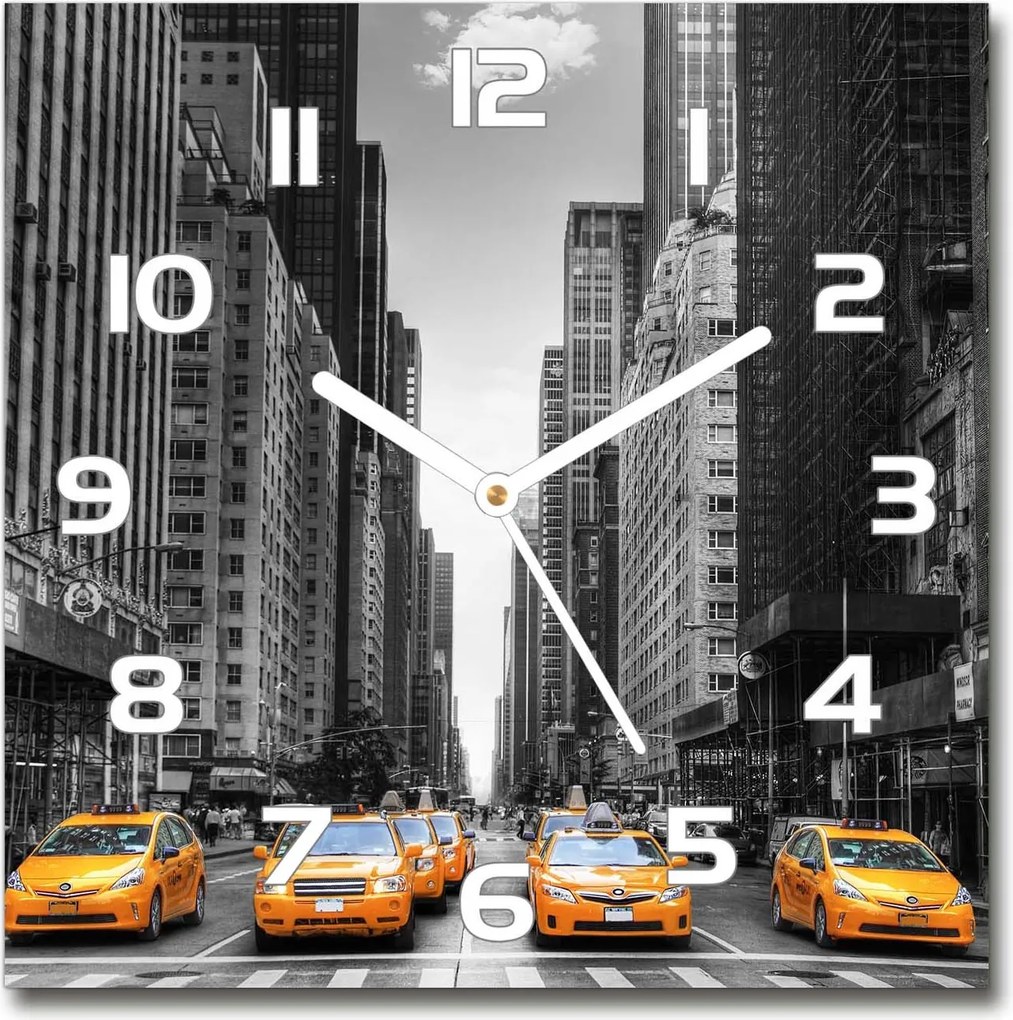 Négyzet alakú üveg falióra Taxi New York 30x30