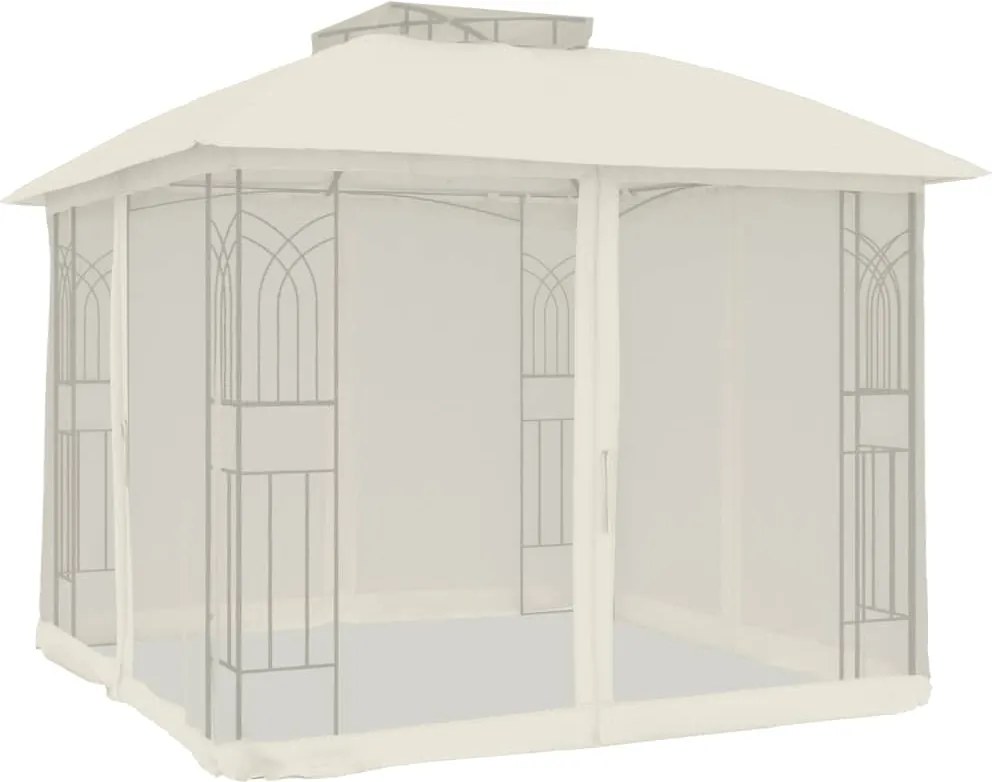 vidaXL krémszínű acél dupla tetős pavilon hálós falakkal 2,94 x 2,94 m