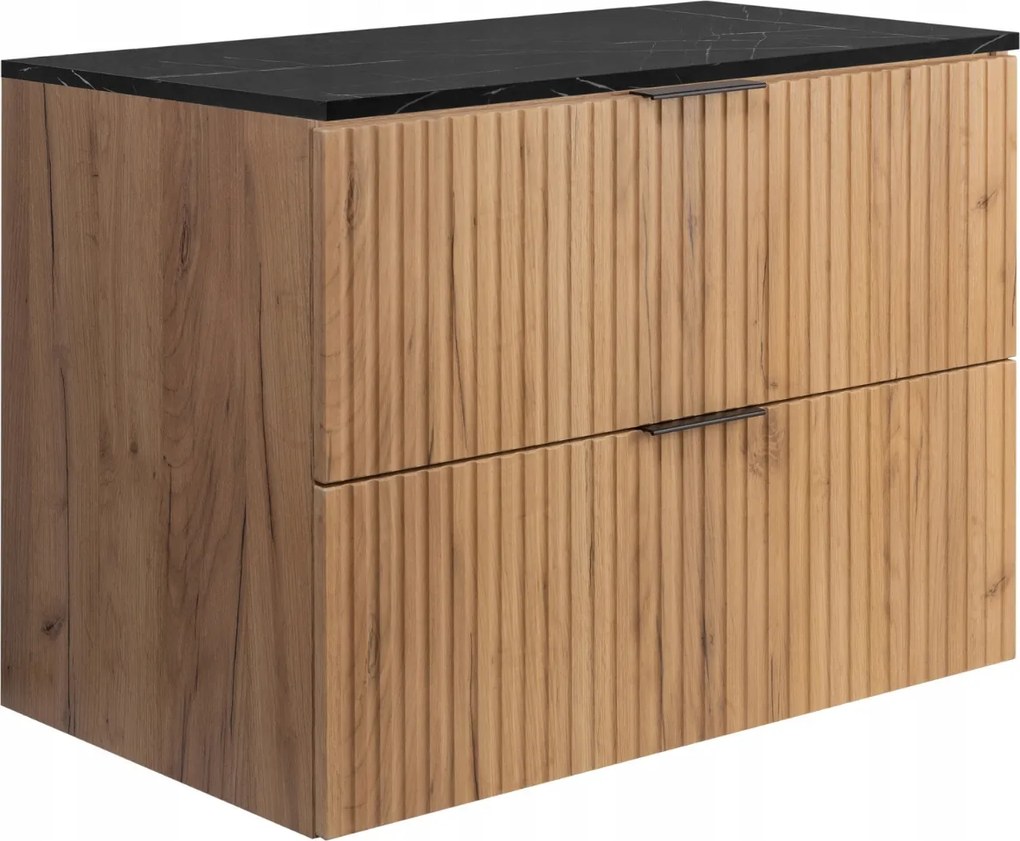 Fürdőszoba szekrény mosdó alá 60 tölgy fekete faragott frontok asztallap márvány