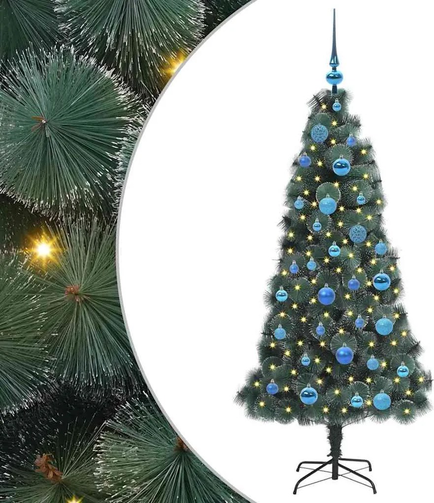 vidaXL Műfenyő LED fényekkel, gömb szettel 150 LED-del Zöld 150 cm PET