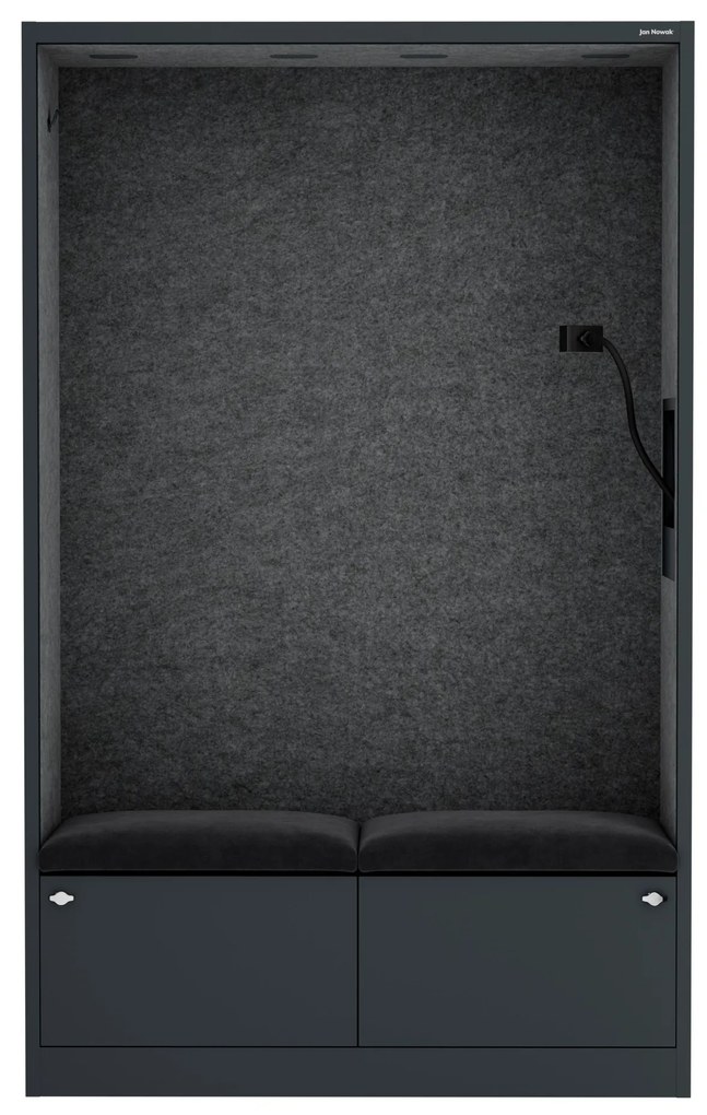 Irodai hangszigetelő fülke ülőkével és USB-C csatlakozóval, antracit színű váz / sötétszürke ülőke, 1150 mm: SALLY MentalBox