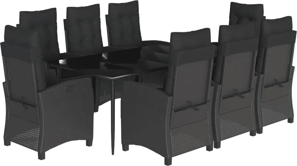 vidaXL 9 részes fekete polyrattan kerti étkezőgarnitúra párnákkal