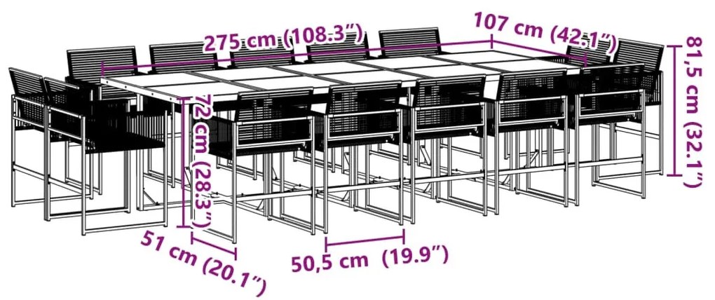15 részes fekete polyrattan kerti étkezőgarnitúra