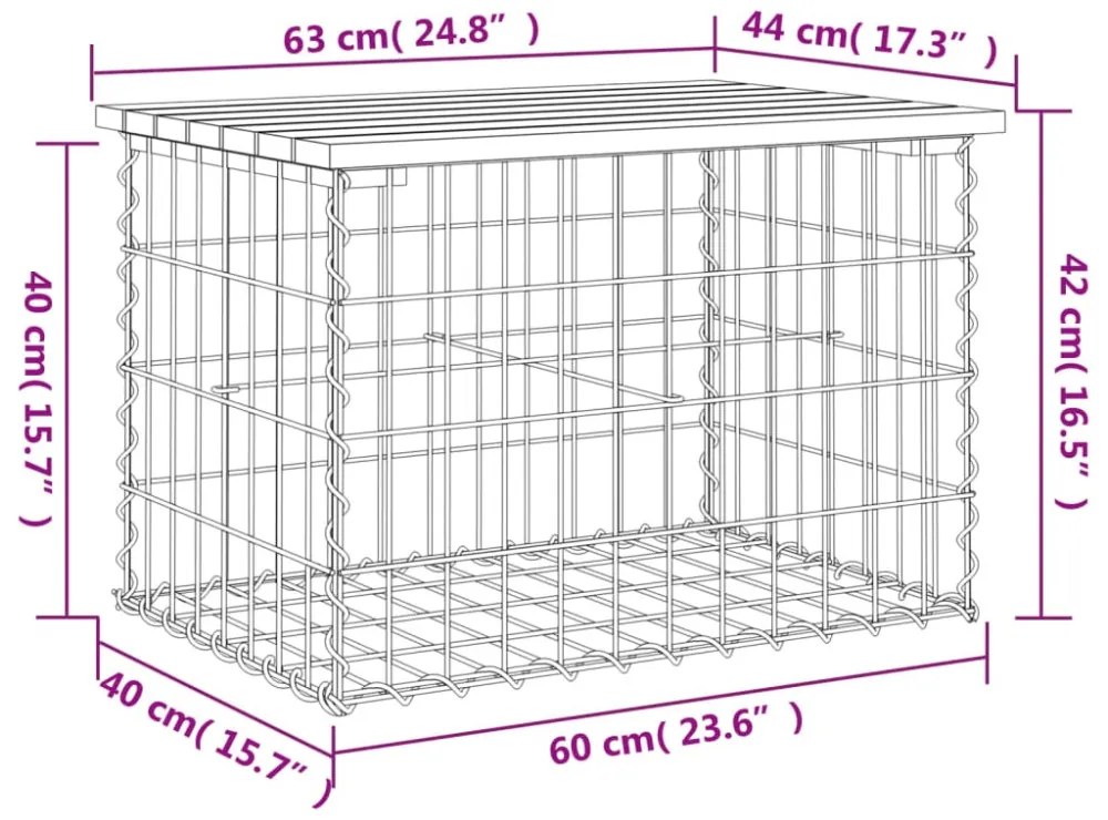 impregnált fenyőfa gabion kerti pad 63 x 44 x 42 cm