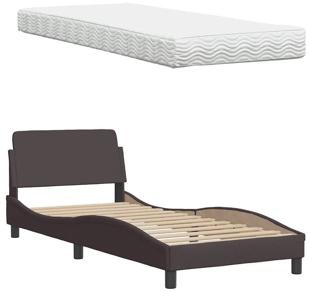 sötétbarna szövet ágy matraccal 90x200 cm