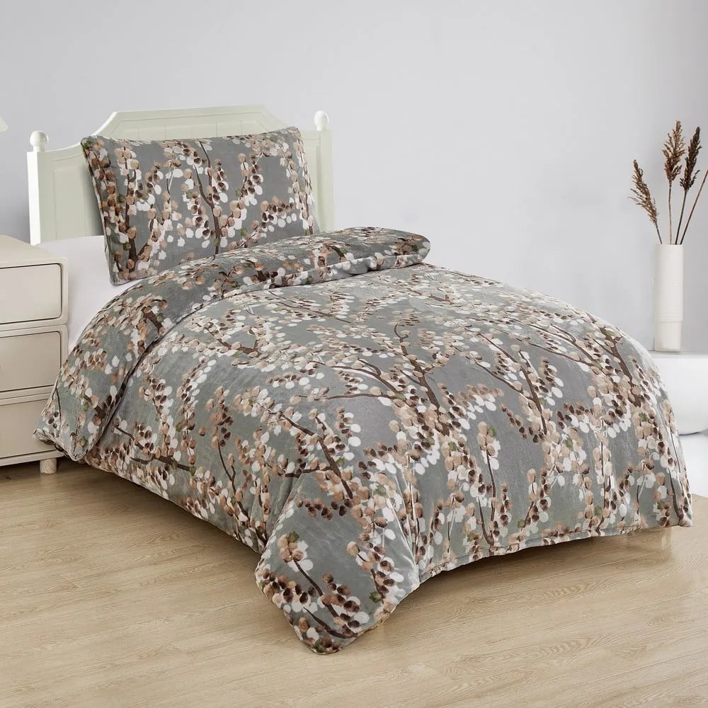 Szürke egyszemélyes mikroplüss ágyneműhuzat 140x200 cm Branches – My House