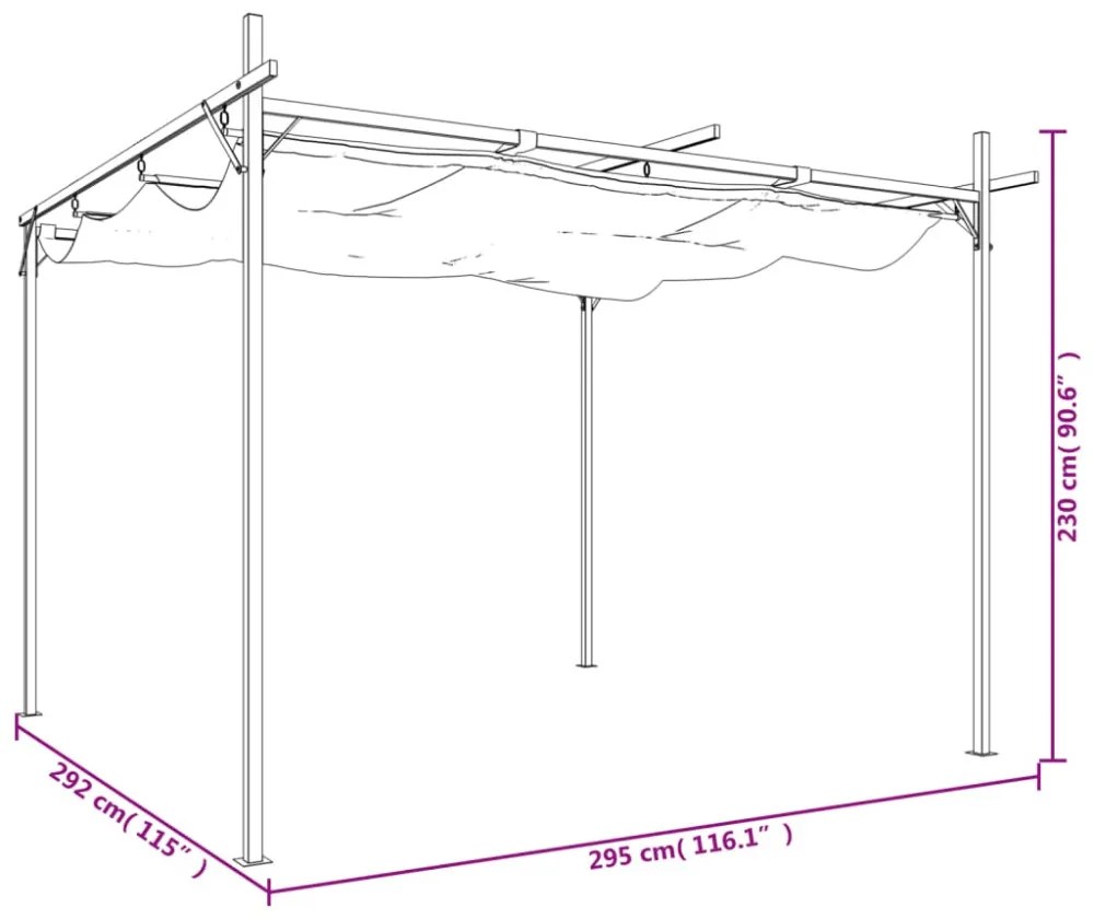 antracitszürke pergola behúzható tetővel 295 x 292 x 230 cm