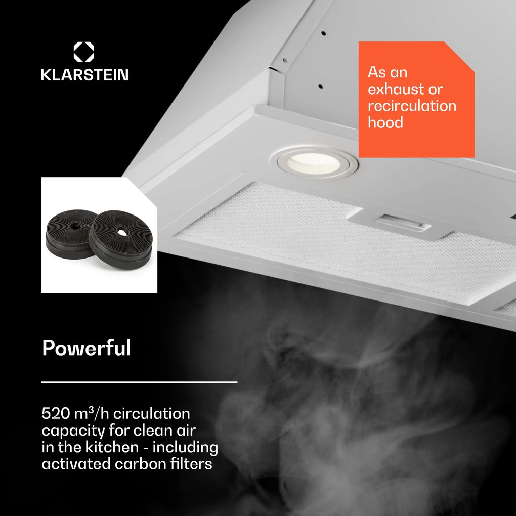 Klarstein Paolo 72 beépíthető páraelszívó 72 cm 520 m³/h LED Touch A++