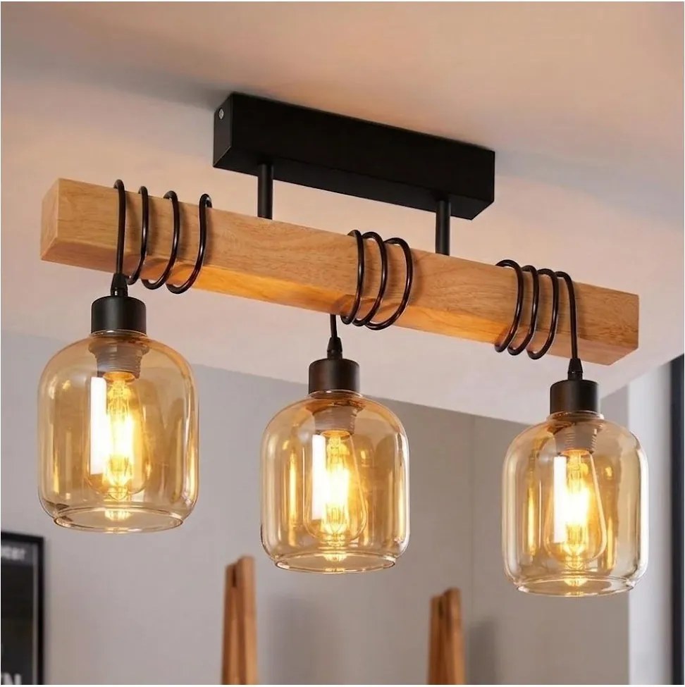 Brilagi - Felületre szerelhető csillár WOOD GLASS 3xE27/60W/230V fenyő/fekete/füstbarna