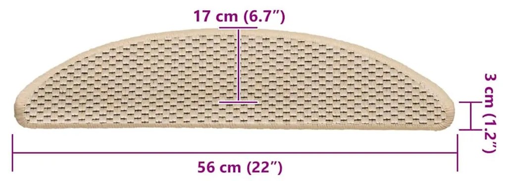 15 db szizál hatású berber öntapadó lépcsőszőnyeg 56x17x3 cm