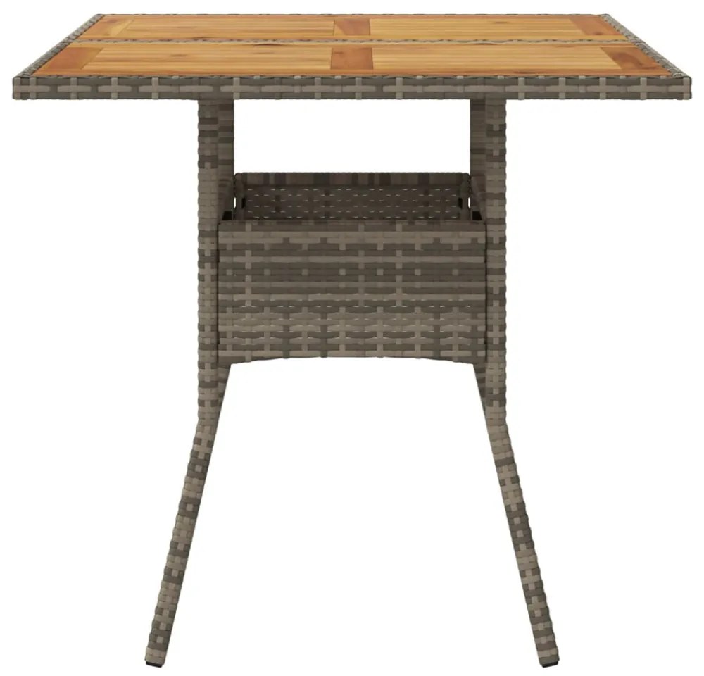 szürke polyrattan kerti asztal akácfa lappal 80 x 80 x 75 cm