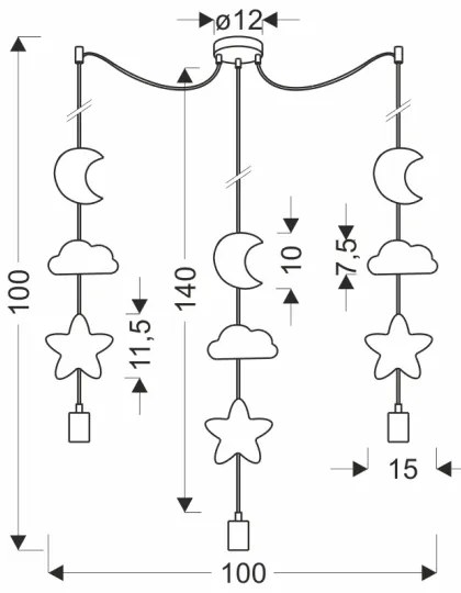 TRIO gyerek függeszték zsinóron 3xE27/20W/230V sárga/kék