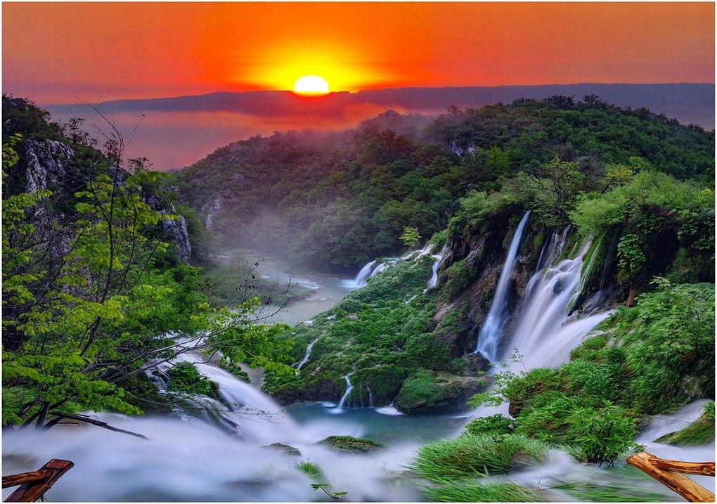 Fotótapéta naplemente hegyek fák 312 x 219