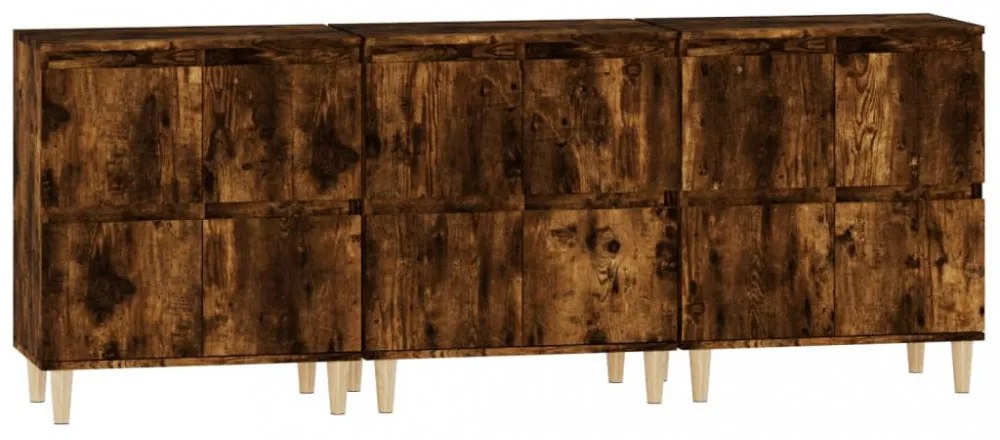 3 db füstös tölgy színű szerelt fa tálalószekrény 60x35x70 cm