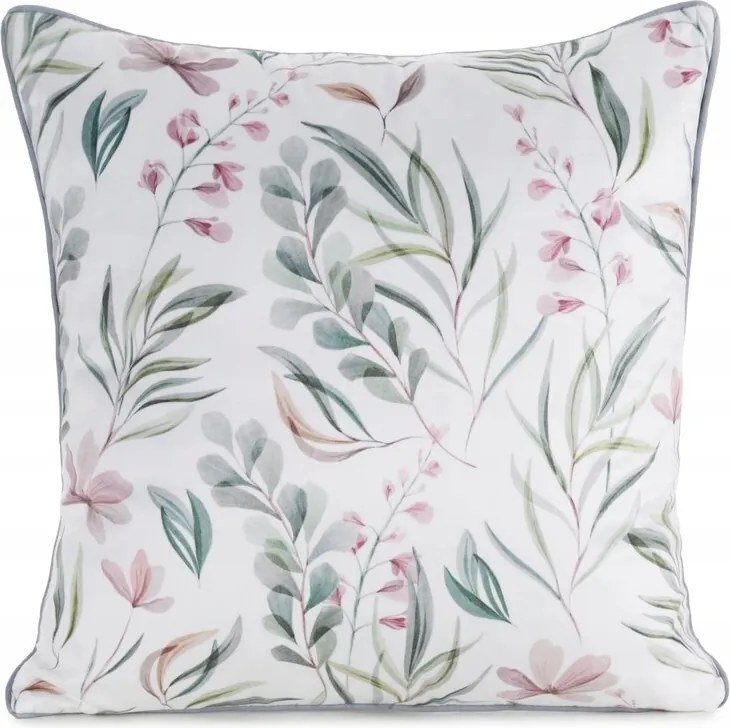 Dekoratív párnahuzat 45x45 Velvet 149 fehér zöld velúr virág Eurofir