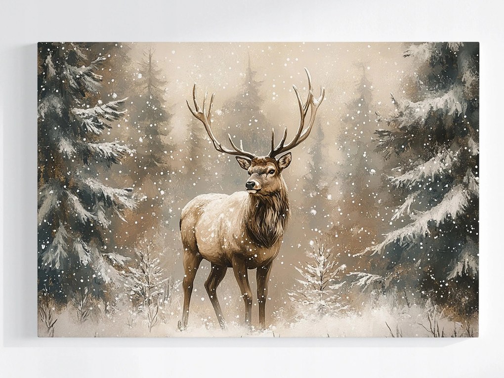 Poszter Természet Erdő Fák Szarvas Tél Hó 60x40