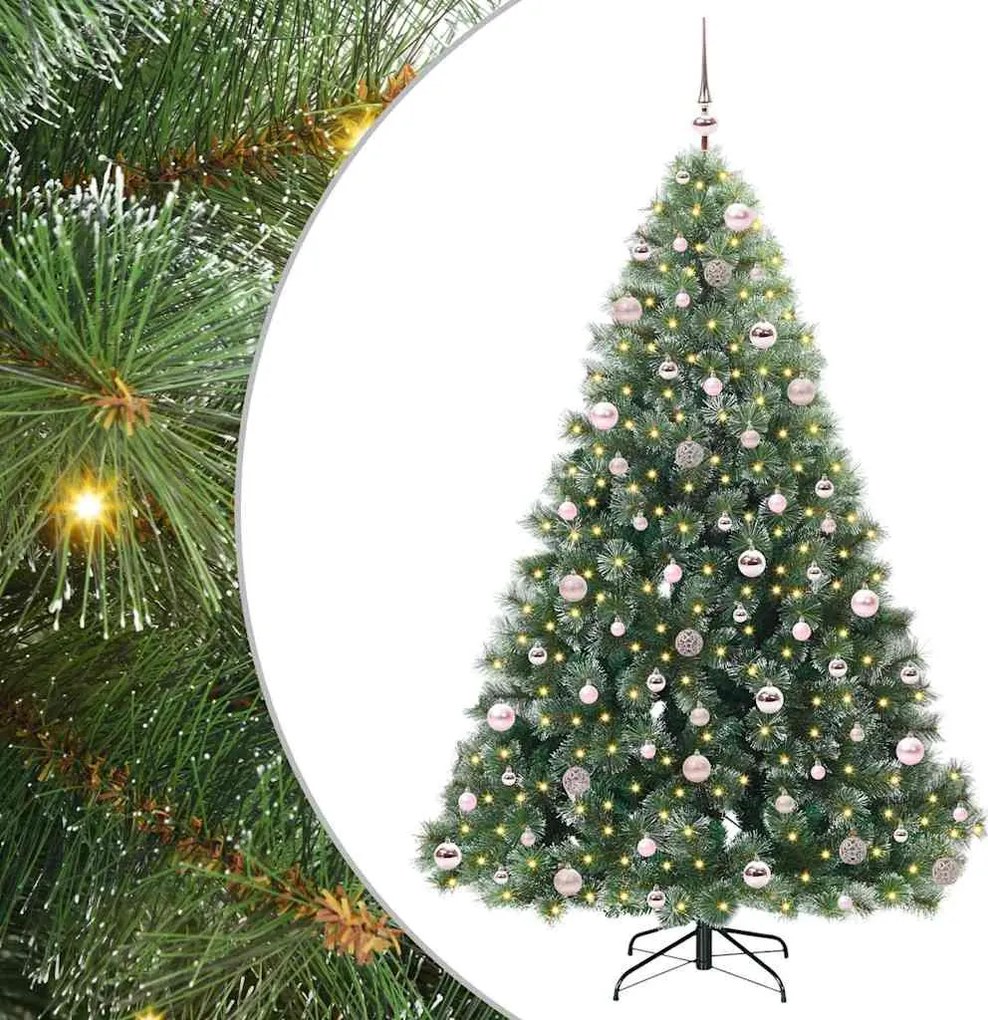 vidaXL Mű karácsonyfa 300 LED-del állvánnyal Zöld 210 cm PE és PVC
