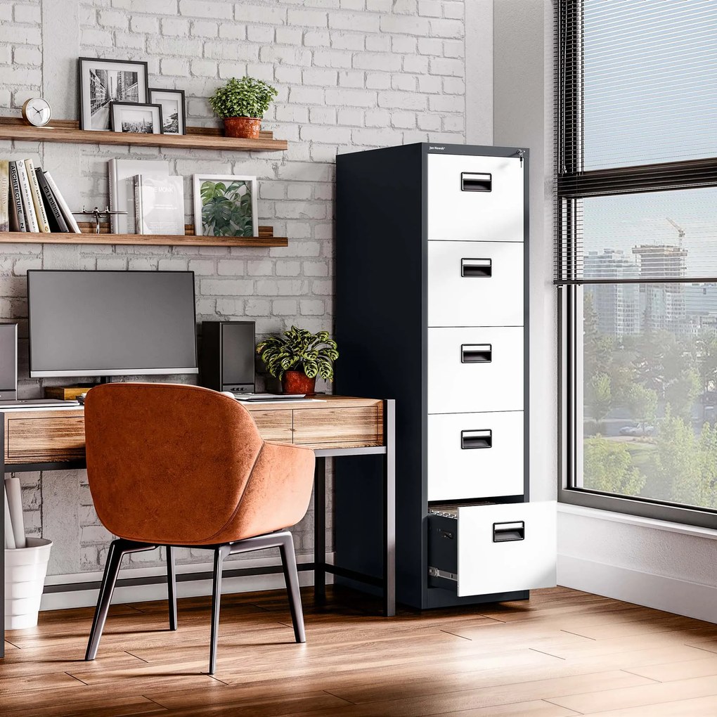 Fém irattartó szekrény, 5 fiókos SARA V5, 460 x 1625.5 x 620 mm, antracit-fehér