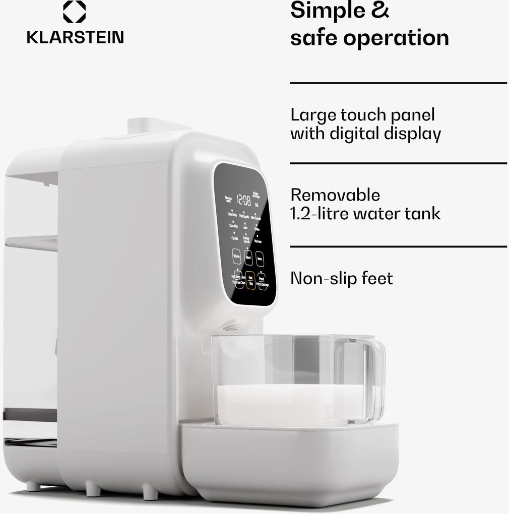 Klarstein Loire 4 az 1-ben, vegán italkészítő gép, 800/1200 W, 1200 ml, érintésvezérlés, kivehető víztartály