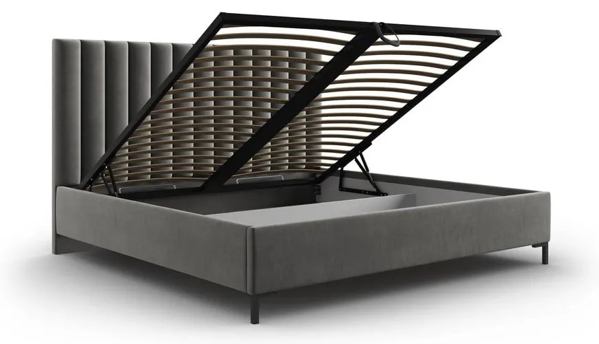 Szürke kárpitozott ágyneműtartós franciaágy ágyráccsal 180x200 cm Casey – Mazzini Beds