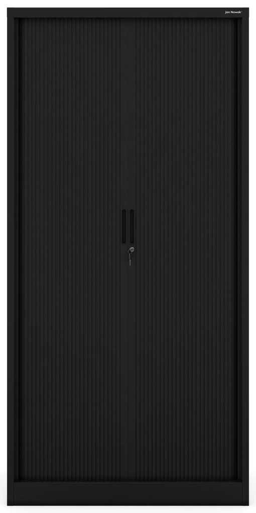 DAMIAN irodai fémszekrény harmonikaajtókkal, 900 x 1850 x 450 mm, fekete