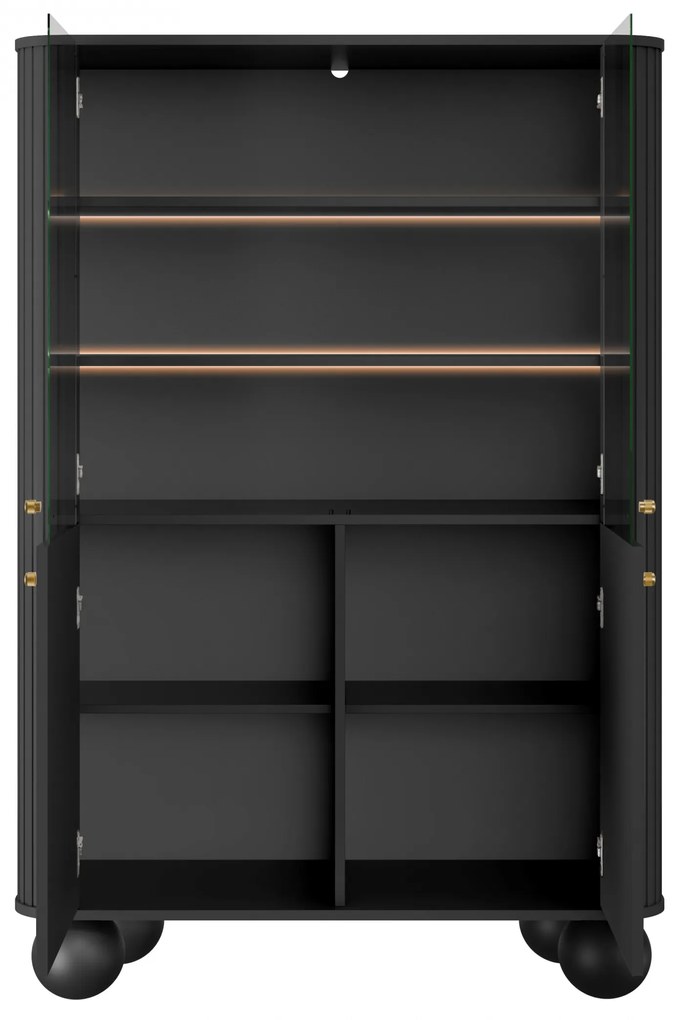 Vesper vitrin 103 cm - fekete / arany fogantyúk / gömb lábak