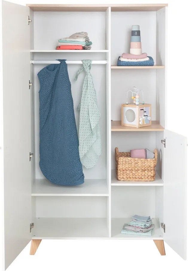 Fehér gyerek ruhásszekrény tölgyfa dekorral 52x180x180 cm Léon – Roba