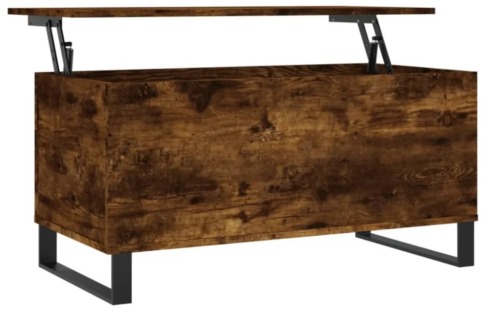 füstös tölgy színű szerelt fa dohányzóasztal 90 x 44,5 x 45 cm