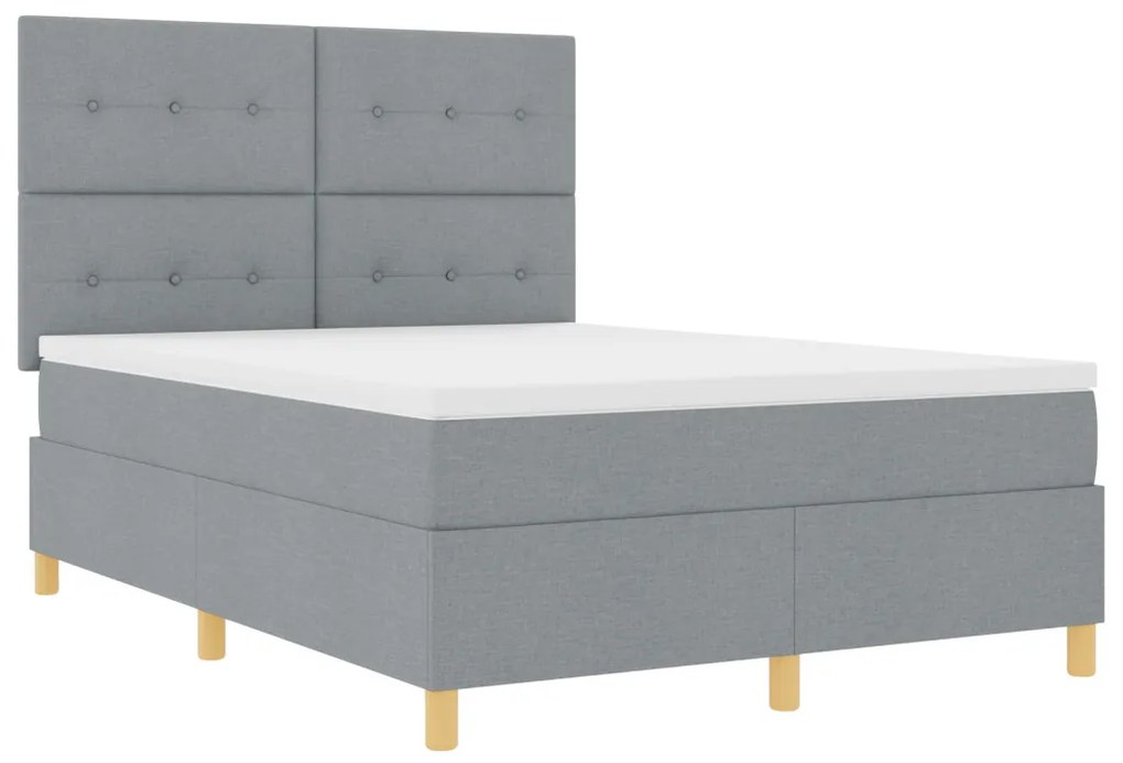 Boxspring Ágy Matrac és LED Fénnyel Szürke 140x200 cm Szövet