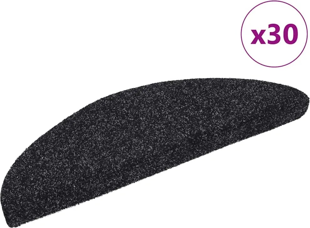 vidaXL öntapadós lépcsőszőnyegek 30 db, 56 x 17 x 3 cm, fekete, félkör alakú
