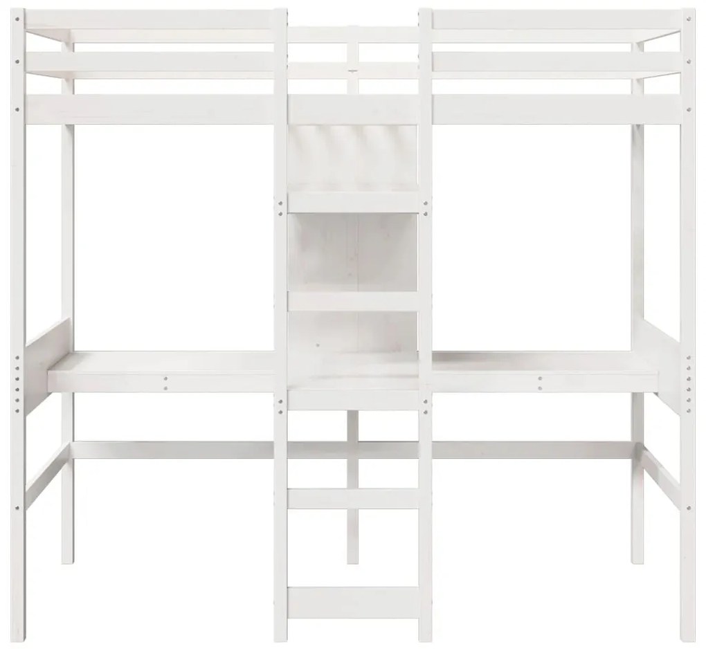 fehér tömör fenyő galériaágy-keret matrac nélkül 80 x 200 cm
