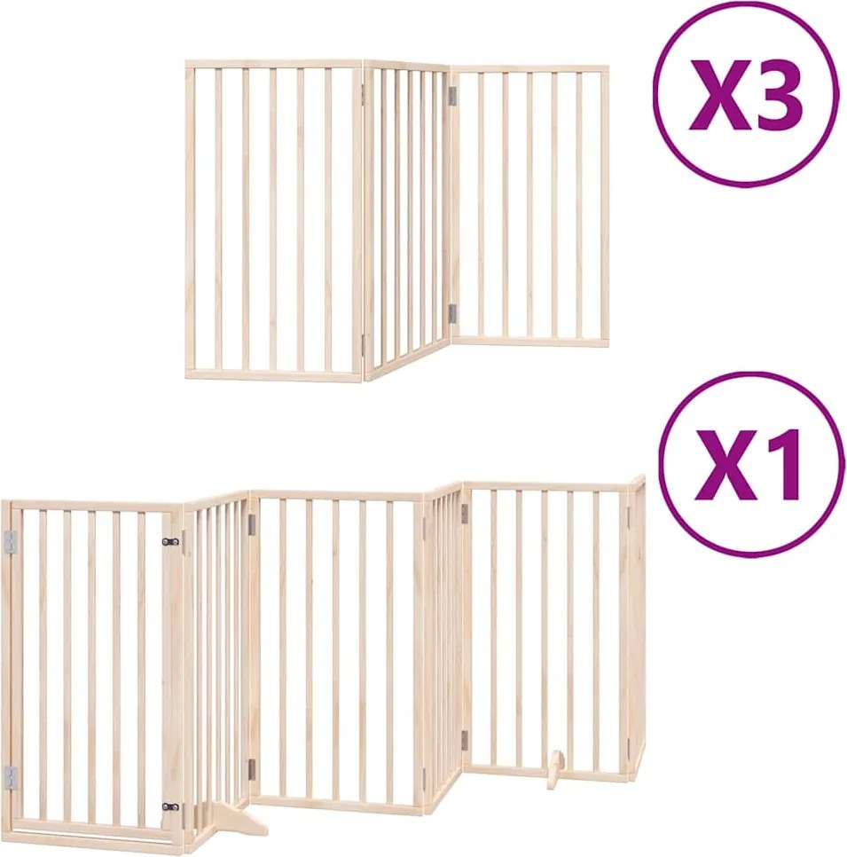 vidaXL nyárfa 15 paneles összecsukható kutyakapu ajtóval 750 cm