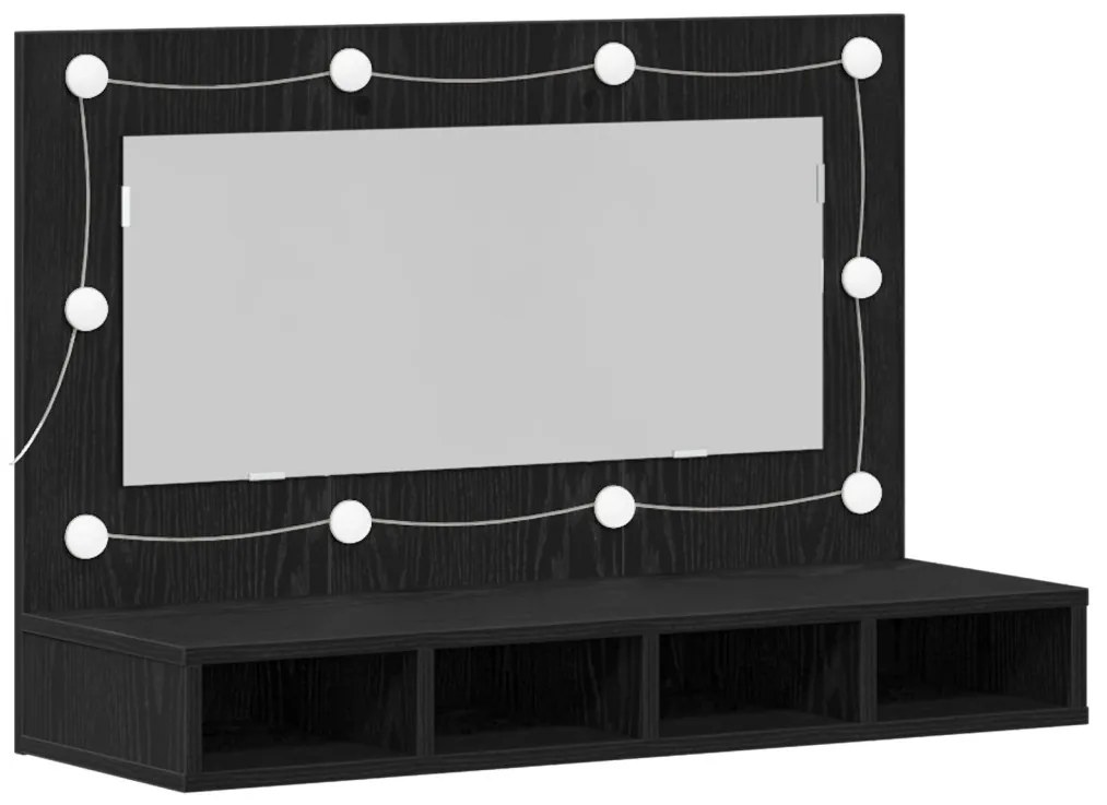 LED Tükrös Szekrény Fekete Tölgy - 90x31.5x62 cm